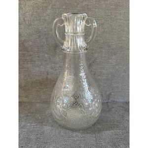 Antique/Vintage White House Vinegar Bottle Clear Cabbage Rose Pattern 9 1/2 in.